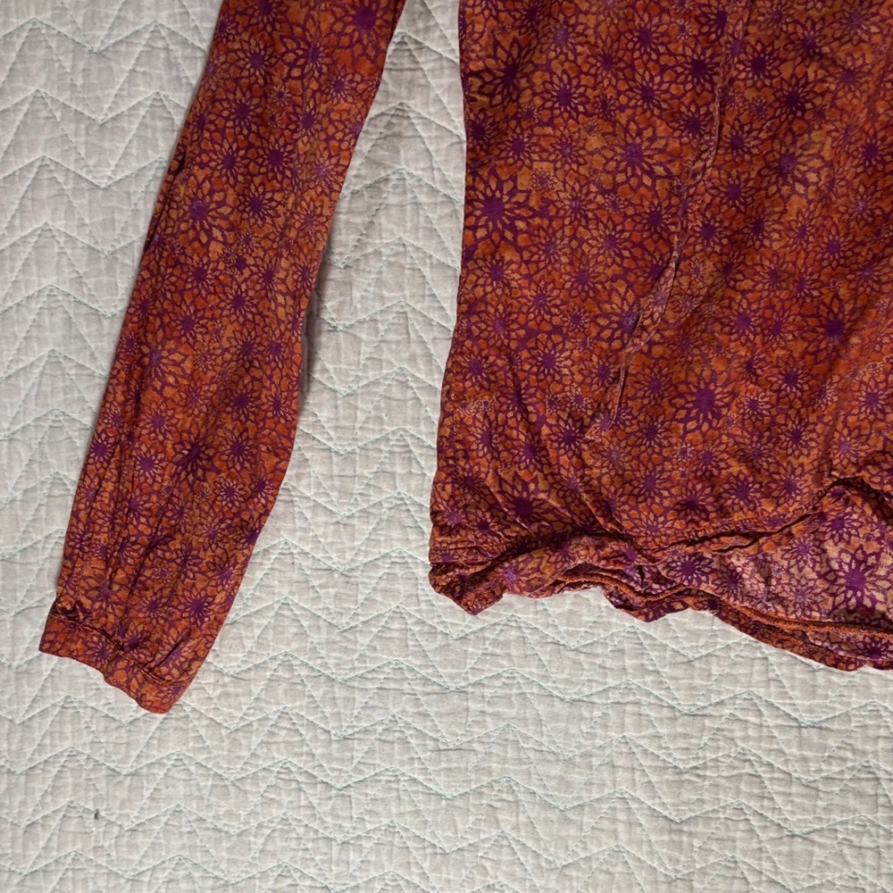 Boho Button-Front Printed Blouse in Rust and Plum - Picture 7 of 9